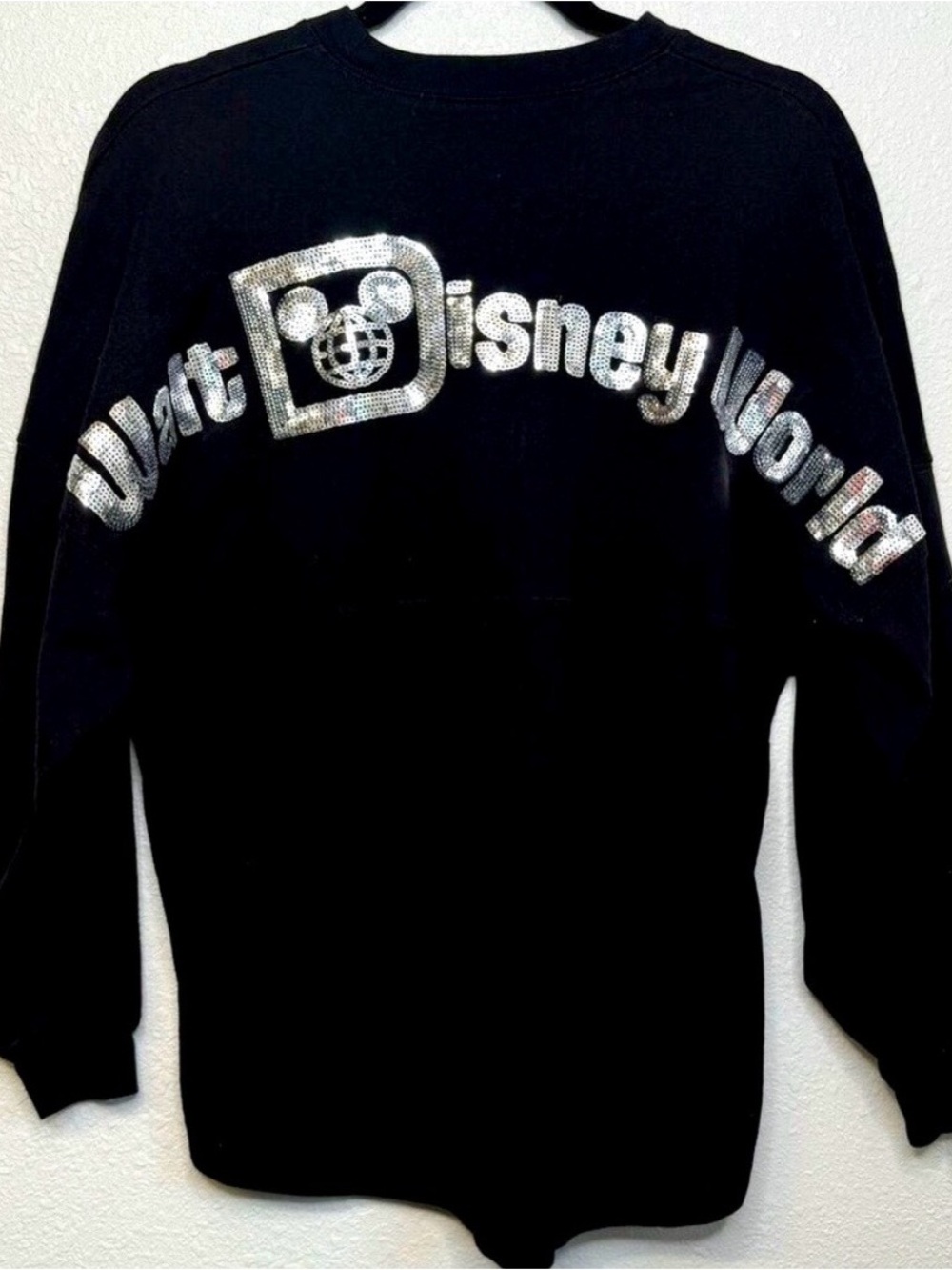 Disney Parks Walt Disney World Black Sequined Spirit Jersey, Adult Large, EUC.